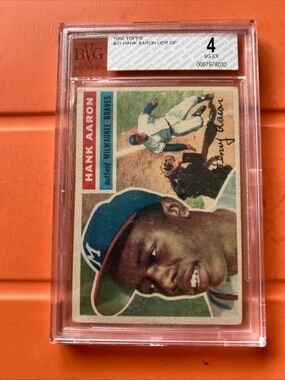 Topps Hank Aaron Baseball Card with Blue Cap and Red Accents